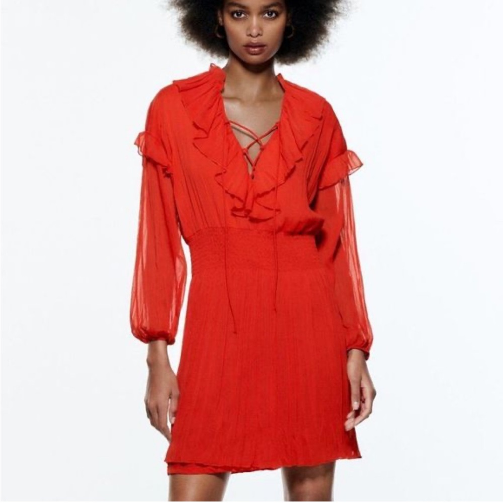 Zara short ruffled red dress ❤️ NEW ❤️ xs